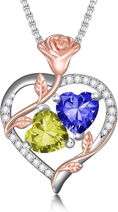 Christmas Gifts for Women Rose Heart Birthstone Pendant Necklace I Love You Forever Jewelry Valentine Mothers Day Birthday Gifts for Women Her Wife Girlfriend