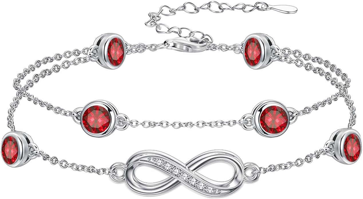 Dorunmo Anklet Bracelets for Women 925 Sterling Silver Infinity Anklets Bracelets Birthstone Jewelry Gifts for Mom Wife