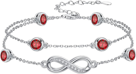 Dorunmo Anklet Bracelets for Women 925 Sterling Silver Infinity Anklets Bracelets Birthstone Jewelry Gifts for Mom Wife
