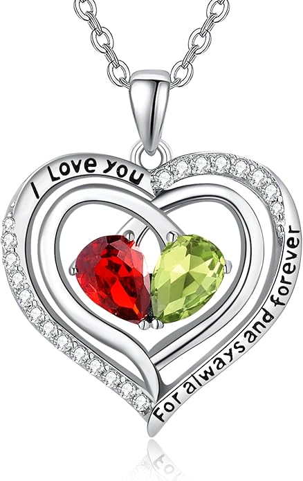 Zeuslia Double Birthstone Necklace Gifts for Wife - 925 Sterling Silver Sunflower/Rose/Crown Cross/Compass/Heart Pendant I Love You Necklace, Anniversary Birthday Gifts for Wife Girlfriend Mom Her