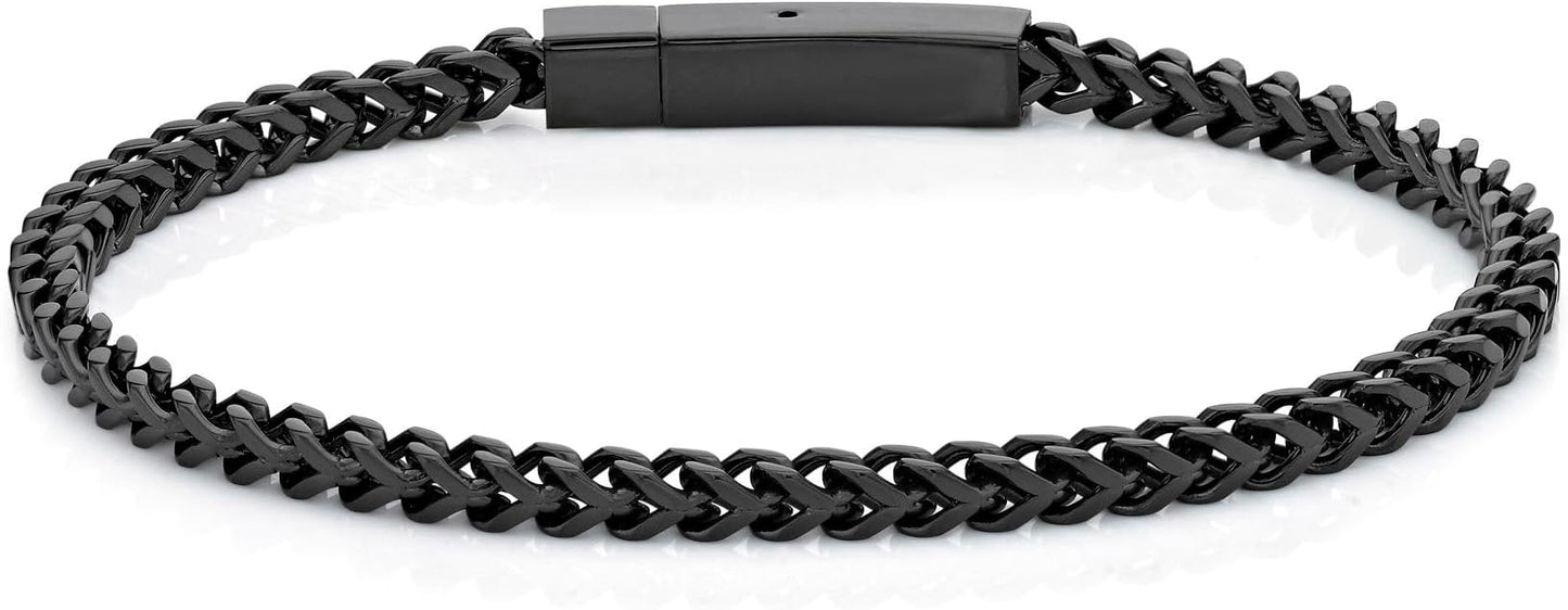 Metro Jewelry 22 to 24 Inches Long Thick Foxtail Chain Necklace and Bracelet Set for Men in Stainless Steel with Yellow Gold, Antique or Black Ion Plating 4 mm Wide Jewelry Set
