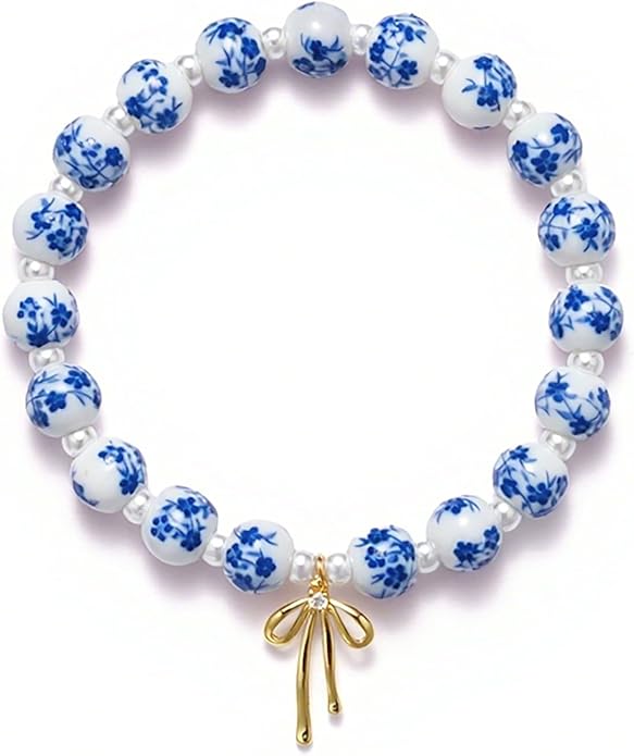 Beads Bow Charm Bracelet for Women Flower Vintage Bracelet Handmade Stretch Beaded Dainty Romantic Jewelry Gifts