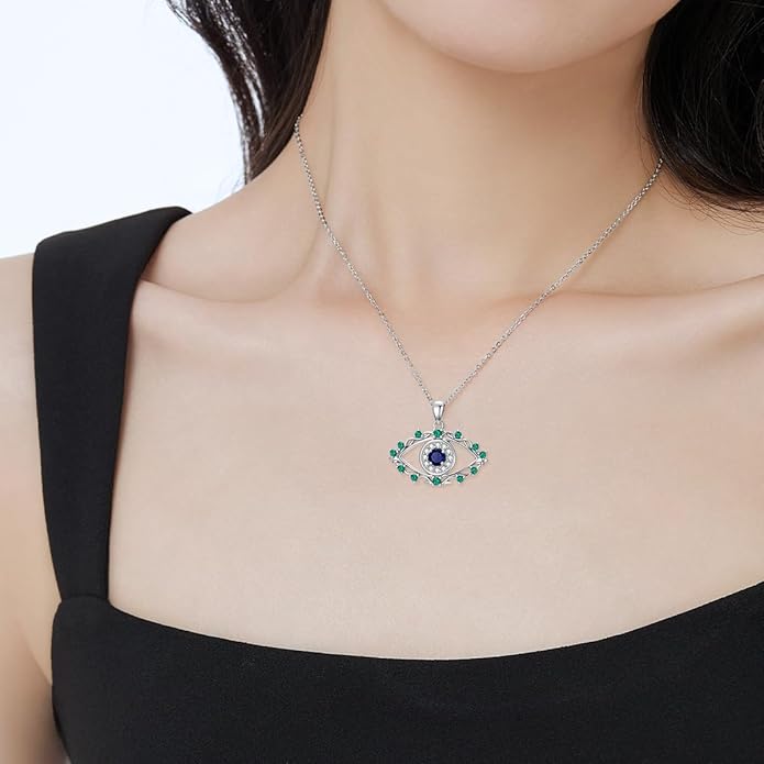 925 Sterling Silver Evil Eye Protection Necklace Jewelry for Women, Ojo Turco Pendant Luck Amulet, Birthday Gift for Women Her, with 18+2inch Chain