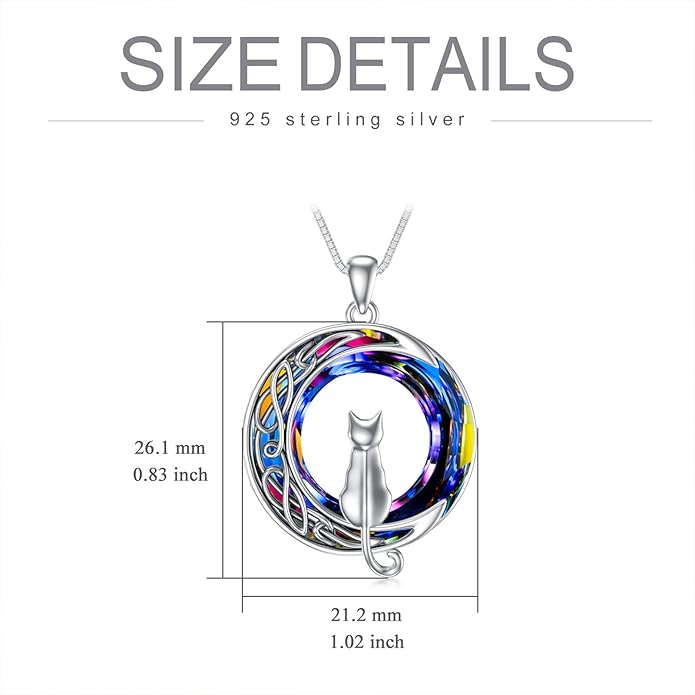 TOUPOP Christmas Cat Gifts for Cats Lovers One Two Three Four Cats Necklace Sterling Silver Cats on the Moon Pendant Necklace with Blue Circle Crystal Birthday Christmas Celtic Jewelry Gifts for Women