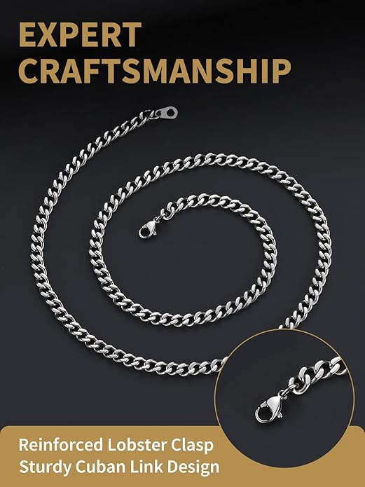 FindChic Men Curb Chain Necklace 18K Gold Plated/Stainless Steel/Black Chunky Double Tight Cuban Link Hip Hop Neck Chains for Men Boys 3.5MM/5MM/6MM/7MM/9MM/12MM 14''-30'' 8 Length Options (Send Gift Box)