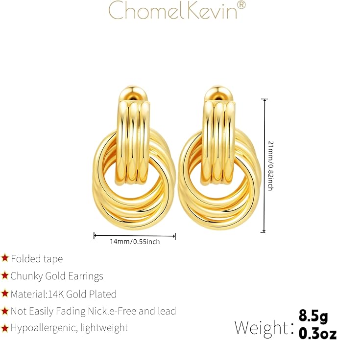 Trendy 14K Gold Plated Knot Earrings are Thick and Charming Pendant Earrings for Women They are Lightweight Hypoallergenic Fashion Accessories Jewelry Gifts for Women