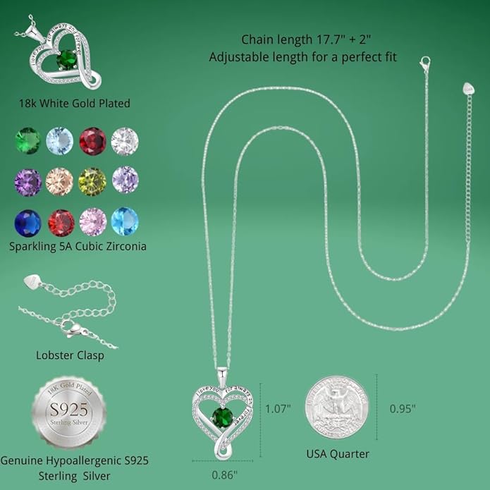 Birthstone Infinity Heart Necklace for Women Wife Girlfriend Mom Daughter Gifts S925 Silver Jewelry For Anniversary Rose Gold Gifts For Birthday Christmas Mothers Valentines Day