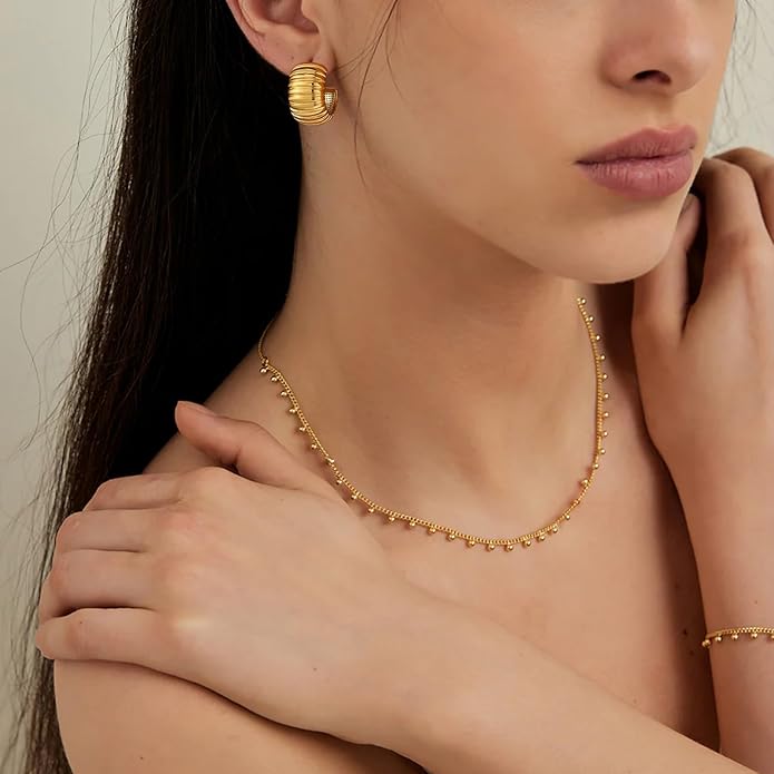 8YEARS Chunky Gold Hoop Earring for Women, 18K Gold Plated Lightweight Thick Hoops, Hypoallergenic Trendy Jewelry for Gift