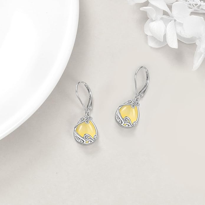 Moonstone Filigree Drop Dangle Teardrop Earrings 925 Sterling Silver Moonstone Leverback Earrings for Women Jewelry Gifts