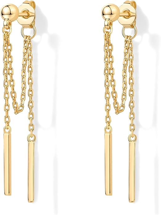 PAVOI 18K Gold Plated Sterling Silver Posts Drop Dangle Chain Earrings for Women | Dangling Chain Studs | Cubic Zirconia Ball Threader Earscapes Earrings