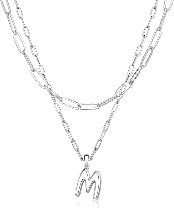 adoyi Gold Necklace for Women Layered Bubble Heart Letter Initial Necklaces for Women Trendy Jewelry 14K Gold Plated Chain Chunky Name Necklace Stack Charm A-Z Pendant Set Jewelry Gifts