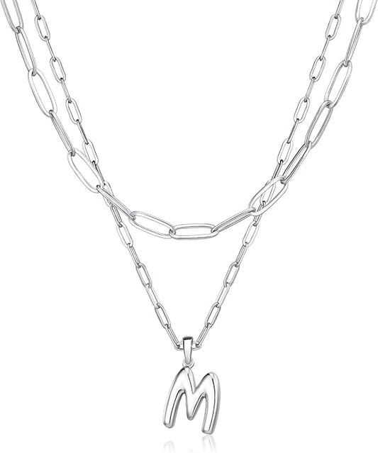 adoyi Gold Necklace for Women Layered Bubble Heart Letter Initial Necklaces for Women Trendy Jewelry 14K Gold Plated Chain Chunky Name Necklace Stack Charm A-Z Pendant Set Jewelry Gifts