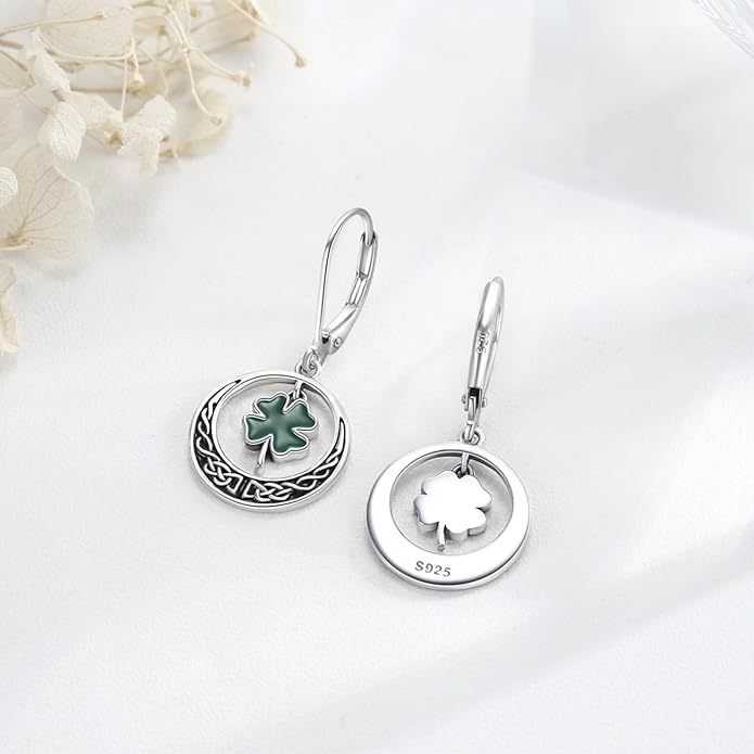 JUSTKIDSTOY St Patricks Day Earrings Gifts 925 Sterling Silver Four Leaf Clover Shamrock Earrings Irish Jewelry for Women Girls