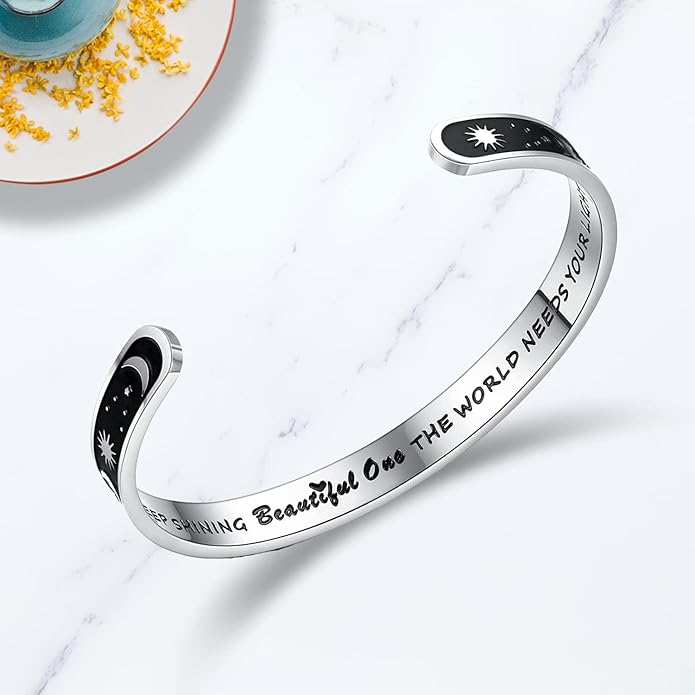 TONY & SANDY Inspirational Bracelets for Women Teen Girls Personalized Gifts for Daughter Granddaughter Mom Sister Friends Stainless Steel Engraved Cuff Birthday Easter Christmas
