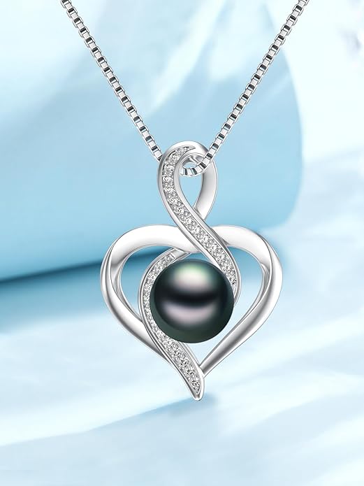 Tahitian Black Pearl Necklace Infinity Gifts for Women Wife Wedding Birthday Anniversary Jewelry Valentines Christmas Day Gifts 925 Sterling Silver