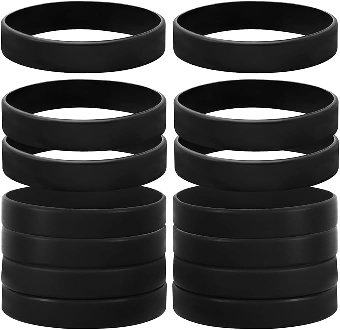 JUNEBRUSHS 24 Pcs Rubber Bracelets Assorted, Black Silicone Wristbands for Women Men Teens Teacher Home Office Game Party Favor Gifts Supplies