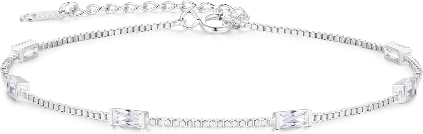 LOUISA SECRET Birthstone Bracelets for Women, 925 Sterling Silver Dainty Simple Women Charm Link Bracelet, Birthday Anniversary Jewelry Gifts for Women Wife Mom Her