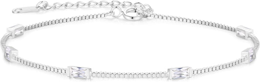 LOUISA SECRET Birthstone Bracelets for Women, 925 Sterling Silver Dainty Simple Women Charm Link Bracelet, Birthday Anniversary Jewelry Gifts for Women Wife Mom Her