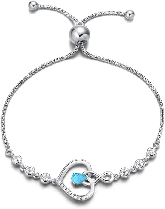 AGVANA Heart Birthstone Bracelets for Women Sterling Silver Genuine or Created Gemstone Tennis Bracelet Infinity Love Jewelry Anniversary Birthday Gifts for Wife Mom Women