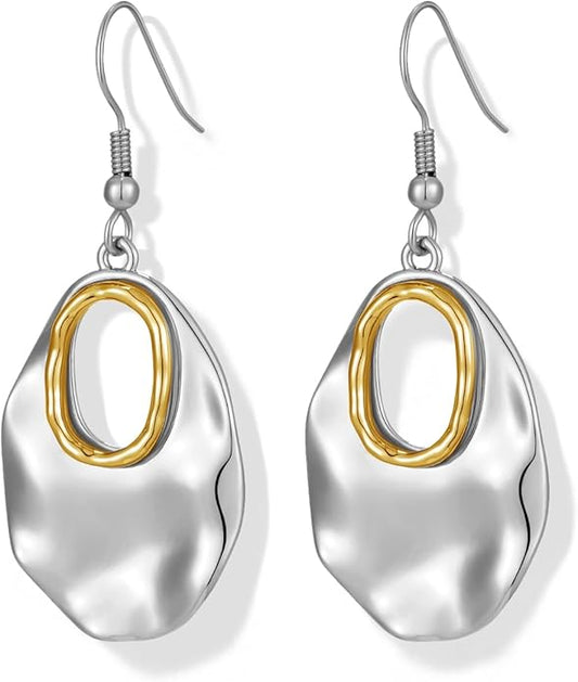 Hefanny Large Hammered Teardrop Dangle Earrings Geometric Chunky Flower Earrings Women's Trendy Statement Jewelry Multiple Styles