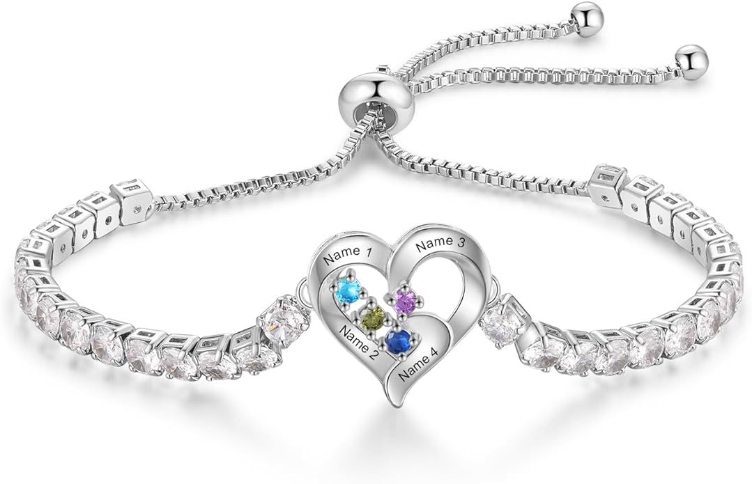 Personalized Name Birthstone Bracelet for Women, Mothers Bracelet with Birthstones, Mothers Day, Christmas, Birthday Gift for Mom Grandma Wife