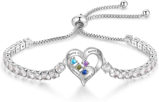 Personalized Name Birthstone Bracelet for Women, Mothers Bracelet with Birthstones, Mothers Day, Christmas, Birthday Gift for Mom Grandma Wife