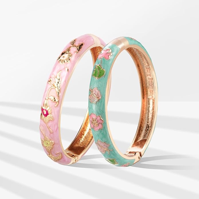UJOY Cloisonne Bracelet Butterfly Hinge Indian Cuff Bangle Enameled Jewelry Flower Bracelets for Women Gift Box 55A114