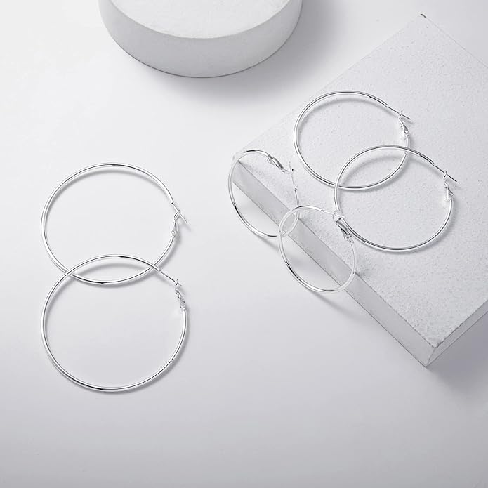 Big Gold Hoop Earrings for Women Hypoallergenic 925 Sterling Silver Post Thin Loop 14K Gold Plated Hoop Earrings Set for Women, 3 Pairs