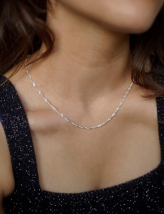 925 Sterling Silver Singapore Chain Lobster Clasp Paperclip Necklace for Women Sparkling Chain 2mm2.5mm3mm4mm5mm Gifts for Her