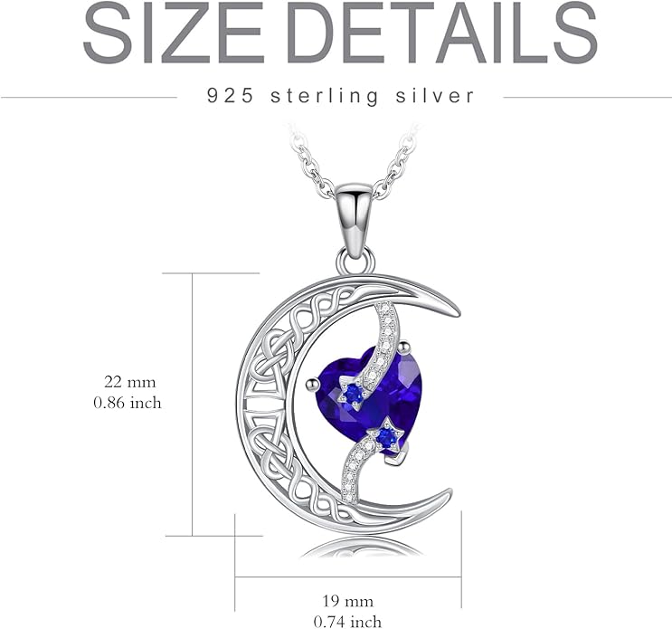 TOUPOP Moon and Star Birthstone Necklace for Women 925 Sterling Silver Celtic Moon Jewelry Birthday Christmas Gifts for Her Girlfriend