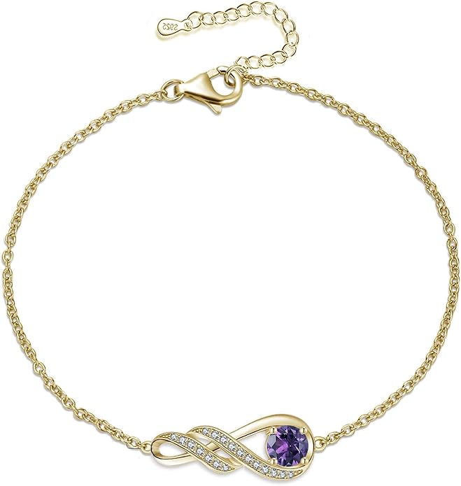Birthstone Bracelets for Women 925 Sterling Silver Created Gemstone Bracelet Infinity Pendant Jewelry for Her, 6.7"+1.2"