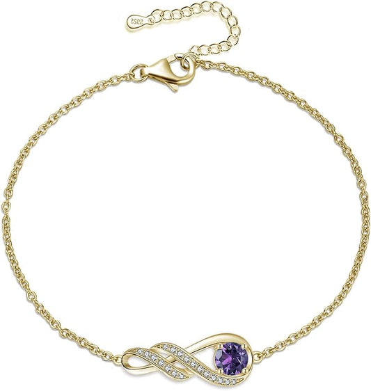 Birthstone Bracelets for Women 925 Sterling Silver Created Gemstone Bracelet Infinity Pendant Jewelry for Her, 6.7"+1.2"
