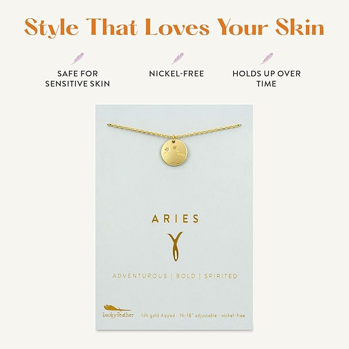 Lucky Feather Zodiac necklaces for women | Scorpio 14K Gold-Plated Astrology Pendant for Girls | Horoscope Sign Zodiac gift | Great Christmas Stocking Stuffer | Trendy Birthday Jewelry Gift | 16” - 18”