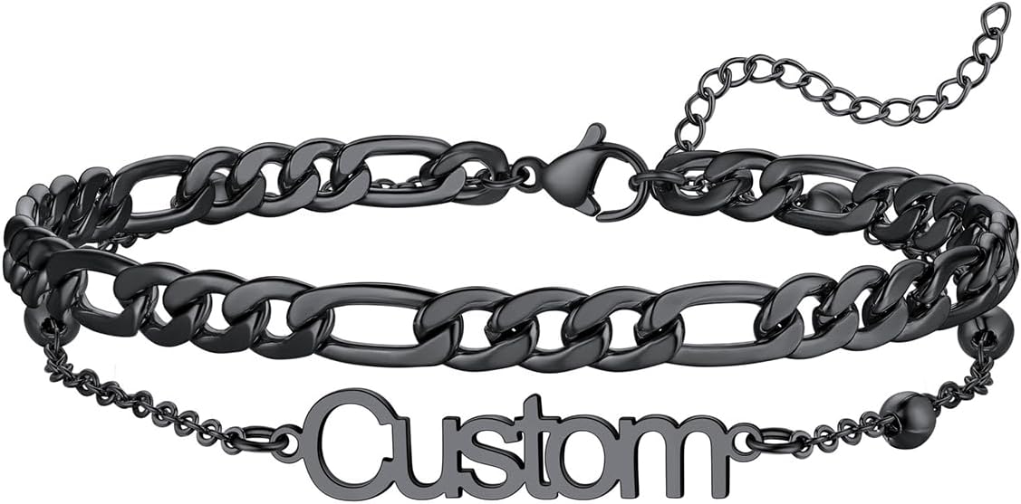 U7 Custom Layered Ankle Bracelets for Women Stainless Steel Bead/Cuban/Figaro/Rope/Wheat Chain Anklet Waterproof Anklet Jewelry for Beach Vacation