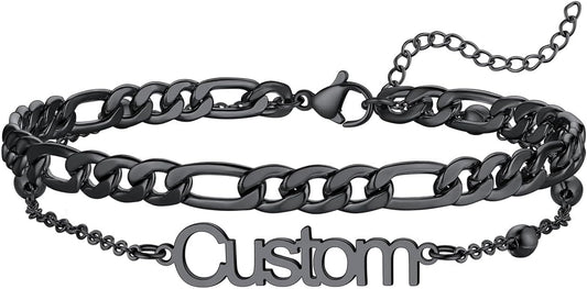 U7 Custom Layered Ankle Bracelets for Women Stainless Steel Bead/Cuban/Figaro/Rope/Wheat Chain Anklet Waterproof Anklet Jewelry for Beach Vacation