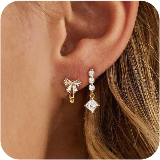 Gold Plated Earrings for Women, 14k Gold Plated Earring Stack Hypoallergenic Pearl Drop Earring Dainty Earrings for Women Trendy Cute Small Huggie Hoop Earring Fashion Womens Jewelry