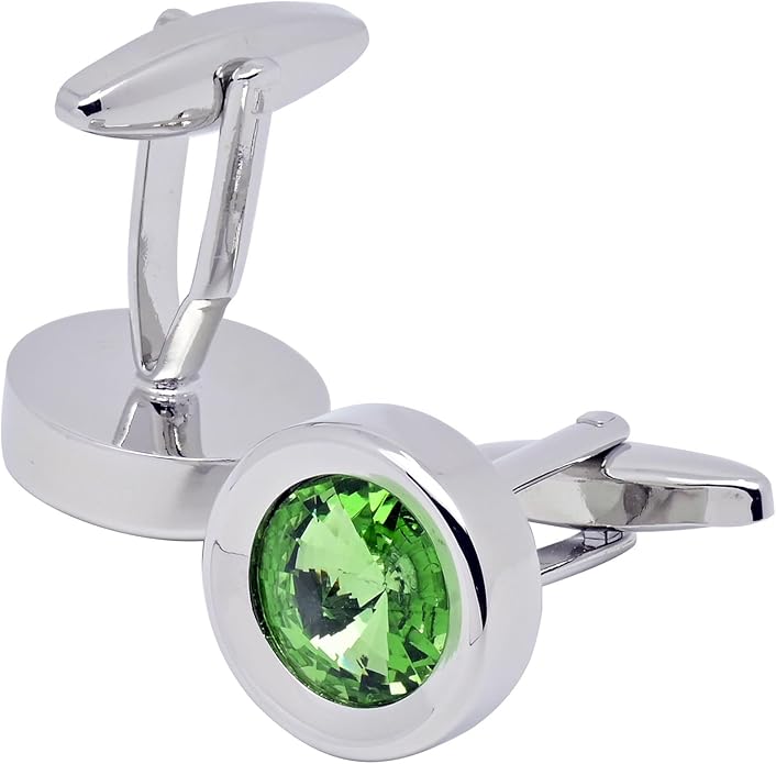 ZEEY Silver Round Crystal Gemstone Cufflinks for Men Women Classic Men's Cufflink Jewelry Set for Business Wedding Party Formal Events Daily Tuxedo Dress Shirt Accessories