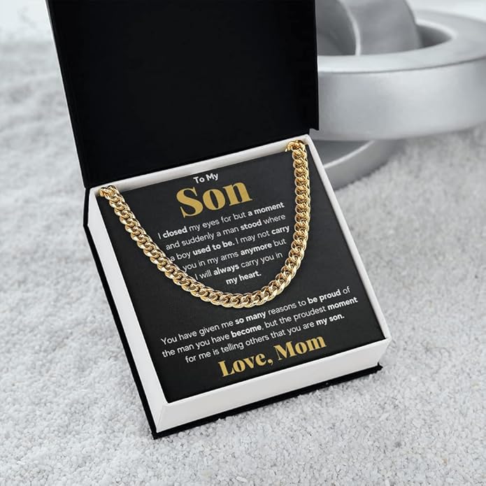 FG Family Gift Mall To My Son From Mom, Son Gifts From Mom and Dad, Mother and Son Necklace, Birthday Gift For My Son Graduation Christmas Cuban Link Chain Necklace Present