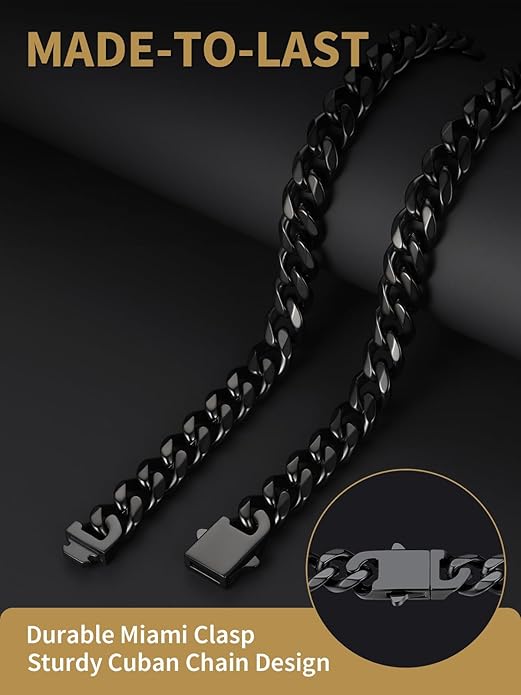 FindChic Cuban Link Chain for Men, 6/9/12mm Necklace Chain, Black/Gold Plated/Stainless Steel Necklace, Hypoallergenic & Tarnish-Proof Men's Jewelry Hip Hop Accessories, 18-30" Length Options