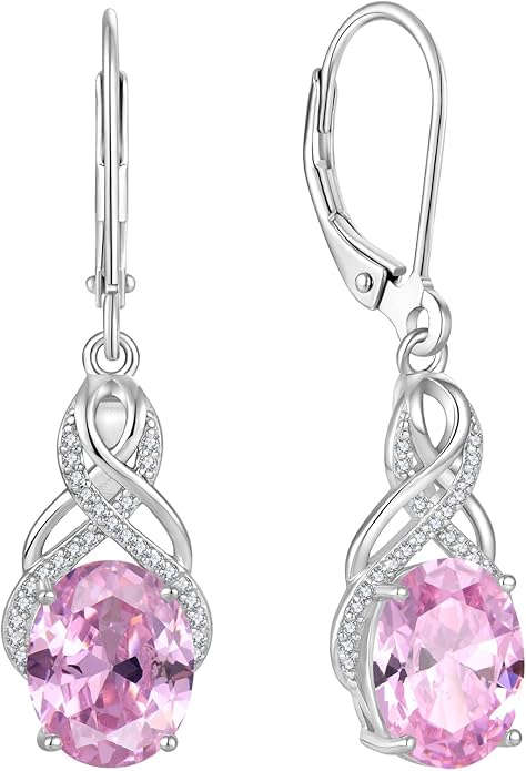 Starchenie 925 Sterling Silver Earrings for Women Infinity Dangle Earrings Amethyst Oval Cut Birthstone Jewelry Gift