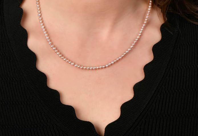 14K White Gold or Yellow Gold AAA Pink Freshwater Cultured Pearls Silk-Knotted 18inch Princess Pearls Strand Necklace - Choice of Pearl Size & Clasp Gold Color
