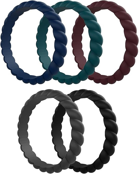 Egnaro Women's Bridal Rings Sets, Thin and Stackable Rubber Rings Women Wedding Bands - 2.5mm Width - 1.8mm Thick