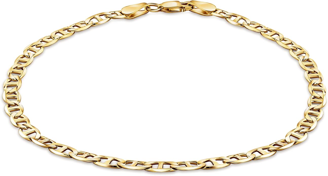 PORI JEWELERS 925 Sterling Silver 4.5mm Mariner Chain Link Anklet - Available in Silver or Yellow