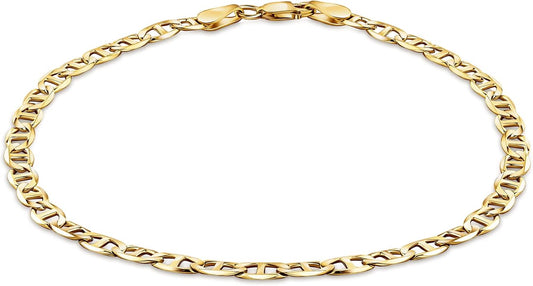 PORI JEWELERS 925 Sterling Silver 4.5mm Mariner Chain Link Anklet - Available in Silver or Yellow