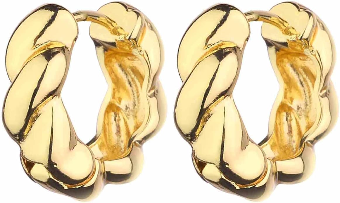 Wgoud Chunky Hoop Earrings Set 14K Gold Plated Hoop Earrings for Women Hypoallergenic, Thick Twisted Huggie Hoops Earring Set