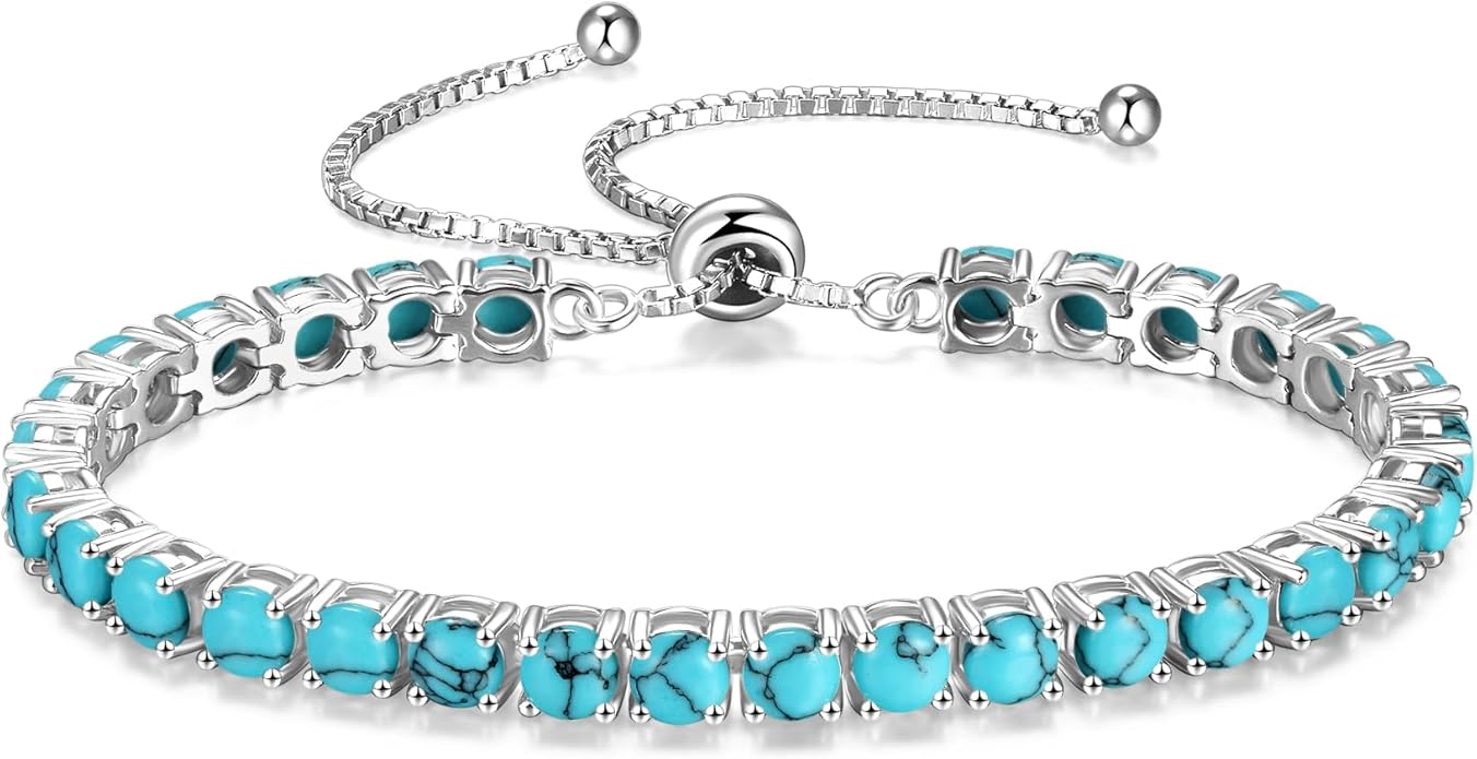 FANCIME Birthstone Bracelet Jewelry for Women Sterling Silver Tennis Bracelet Classic Bolo Adjustable Chain Fine Jewelry Anniversary Birthday Gifts for Women Mom Wife Her