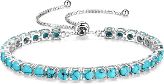 FANCIME Birthstone Bracelet Jewelry for Women Sterling Silver Tennis Bracelet Classic Bolo Adjustable Chain Fine Jewelry Anniversary Birthday Gifts for Women Mom Wife Her