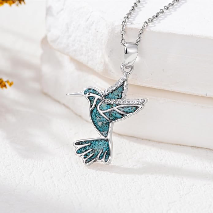 Dove/Hummingbird/Red Cardinal Necklace 925 Sterling Silver Turquoise/Opal/MoonStone/Malachite Bird Necklace Dove Pendant Jewelry for Women Men