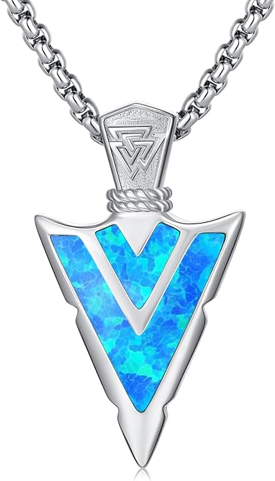 Suiknsn Arrowhead Necklace for Men Women 925 Sterling Silver Turquoise Malachite Celtic/Eye of Horus/Viking Arrow Pendant Amulet Jewelry Gifts Native American Necklace