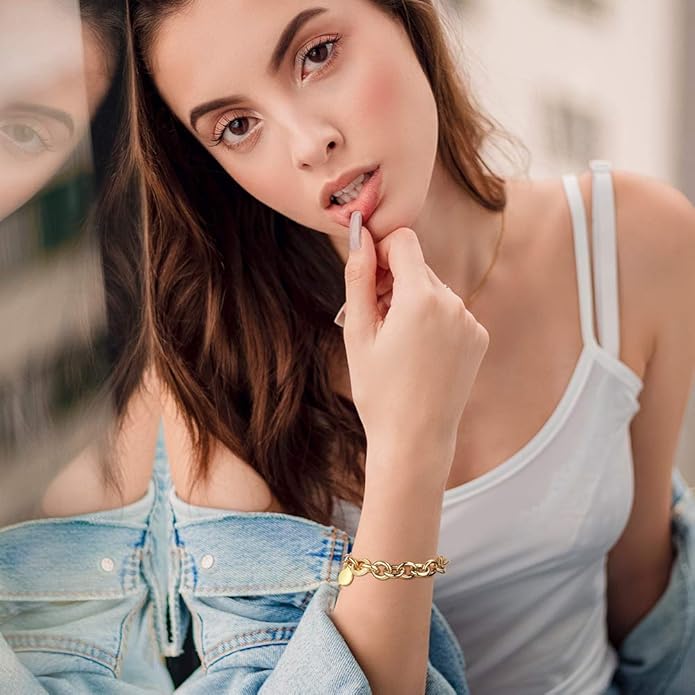 CIUNOFOR Multiple Selection Link Bracelet Designer Brand Inspired Antique Women Jewelry Cable WireVintage Valentine's Day Wide Cuban Curb Link Bracelet Stainless Steel Adjustable Chain for Men and Unisex adults.